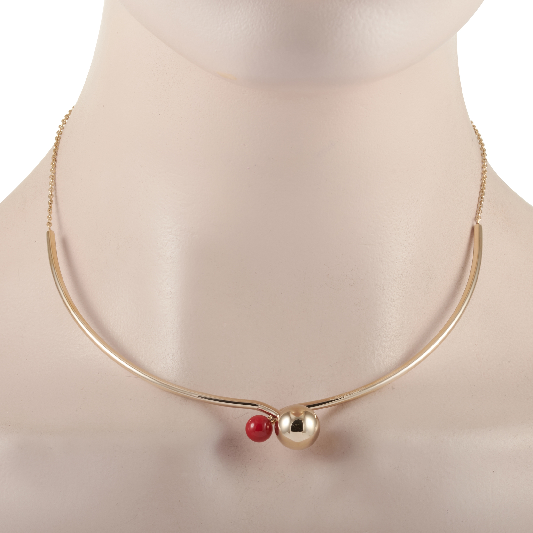 Calvin Klein Bubbly Champagne Gold PVD-Plated Stainless Steel Red Bead Necklace KJ9RJJ140200
