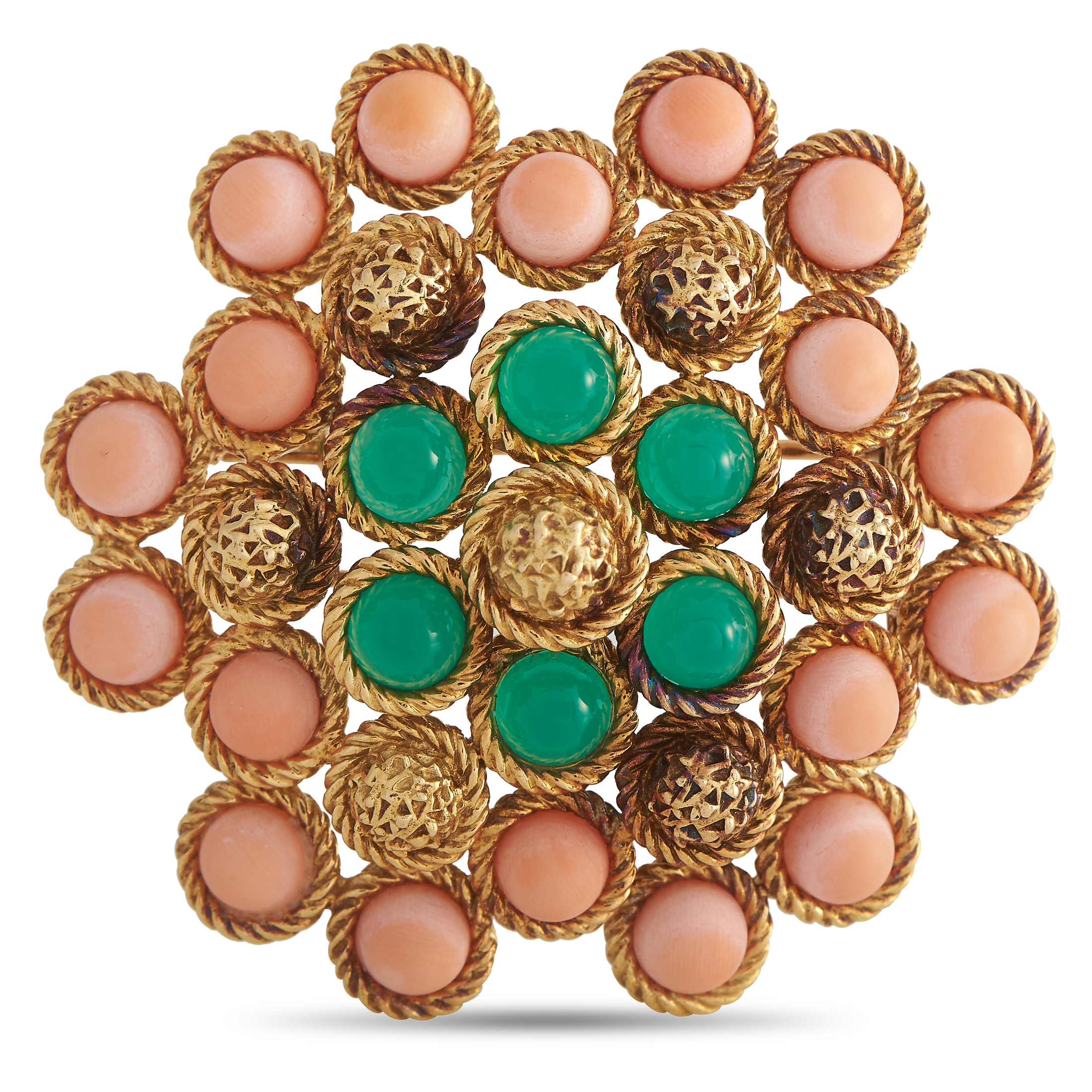 Van Cleef & Arpels 18K Yellow Gold Coral and Chrysoprase Brooch VC01-081022