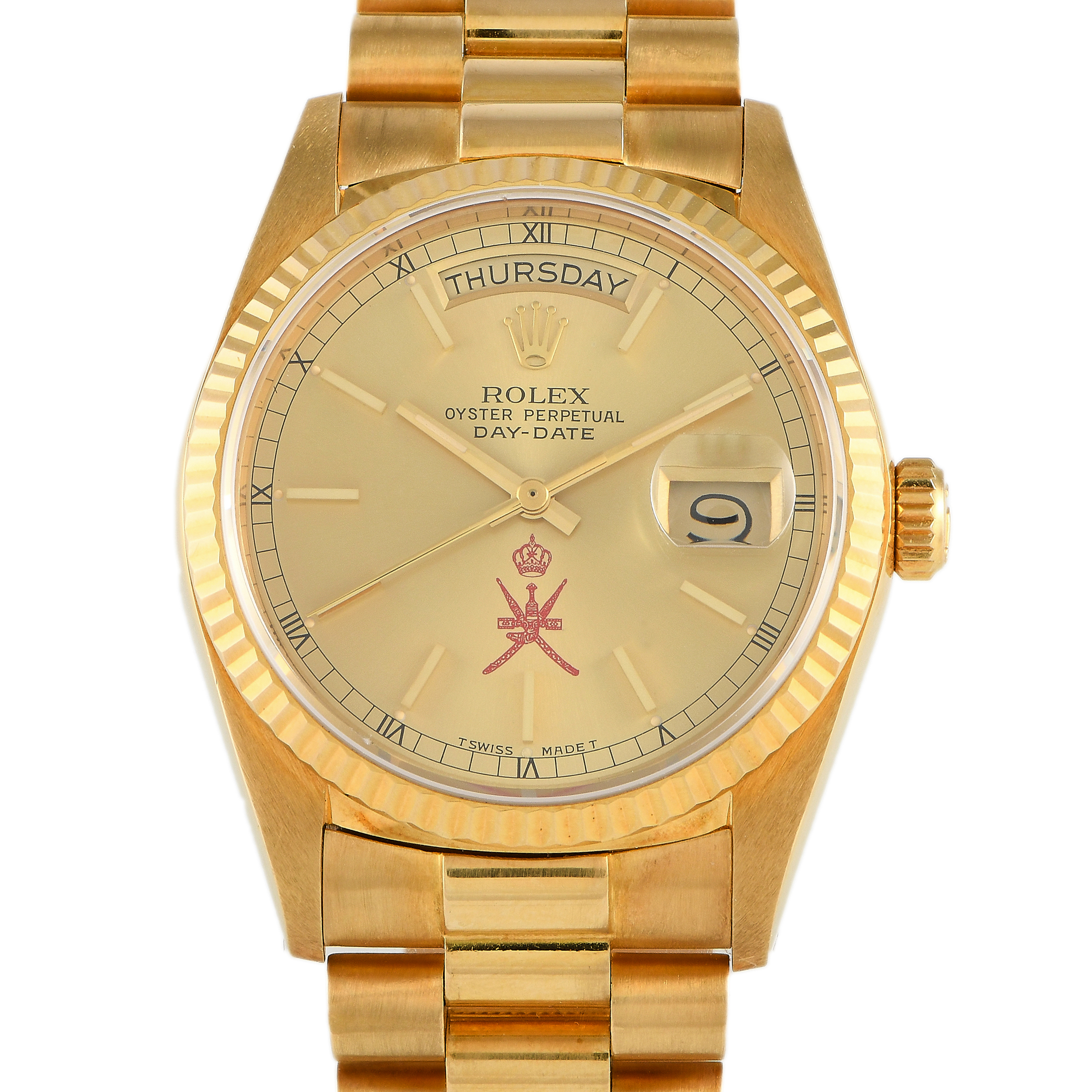 Rolex Day-Date 36 Champagne Khanjar Dial Watch 18038