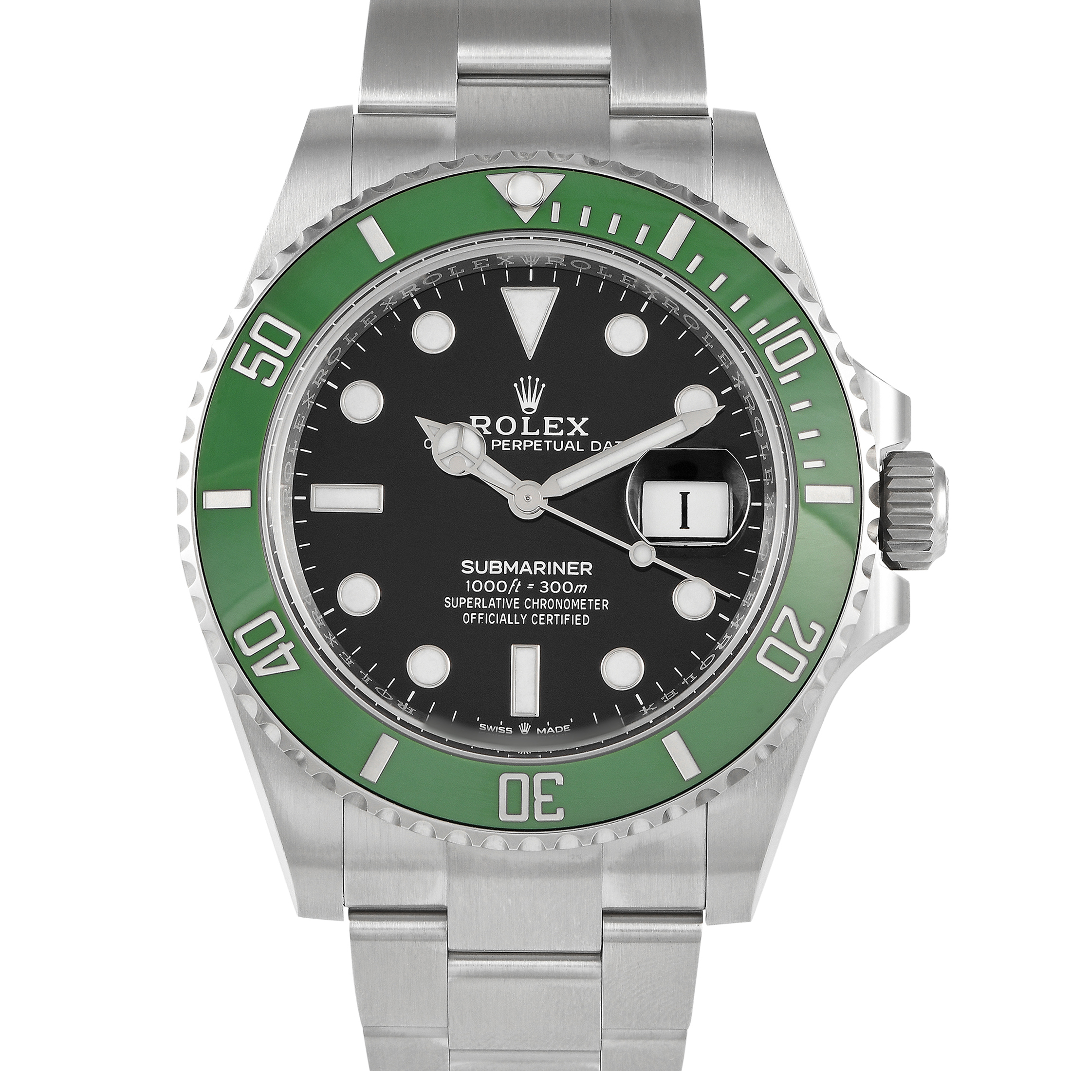Rolex Submariner 41mm Watch, Oystersteel, Green Bezel Black Dial