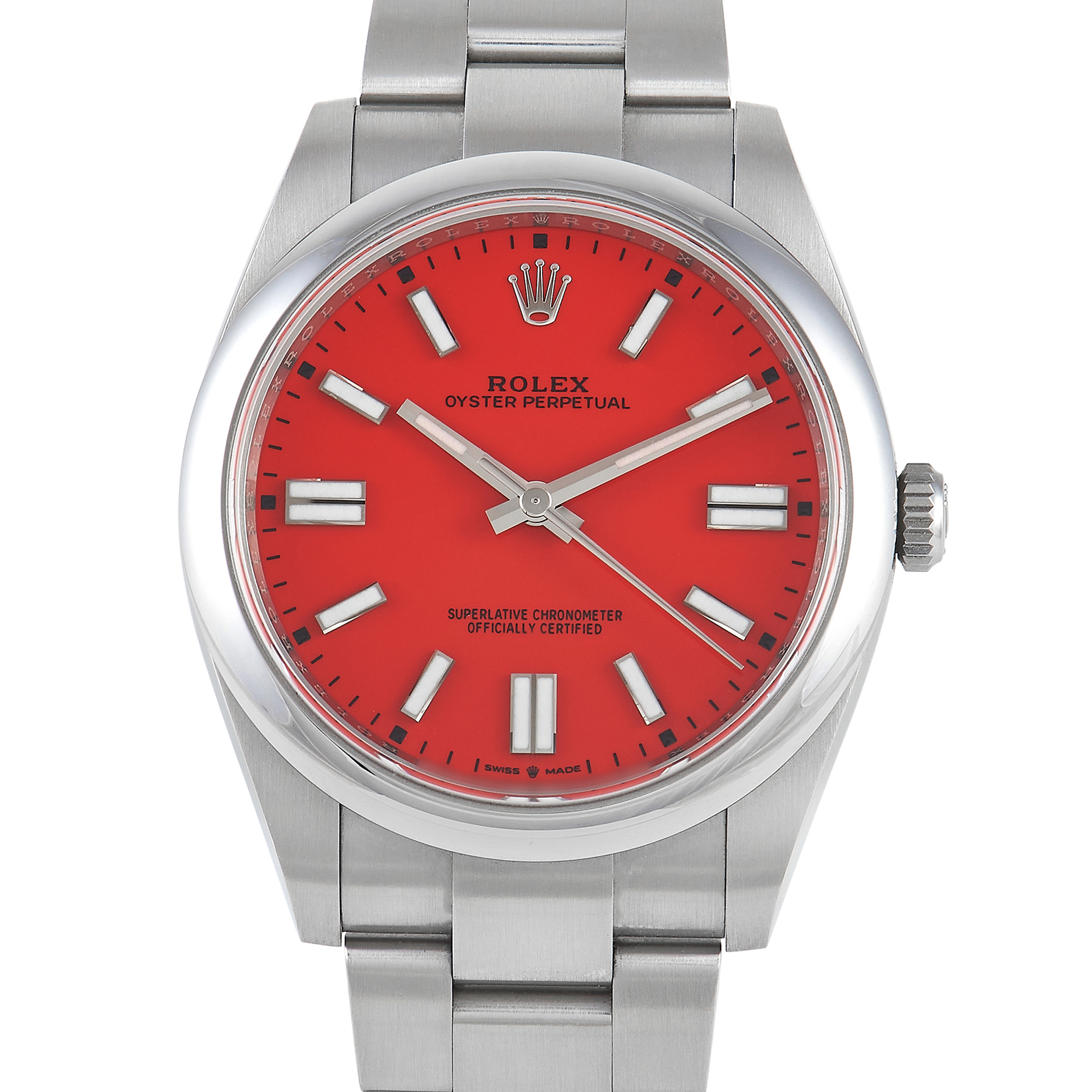 Rolex Oyster Perpetual 41 Coral Red Dial Watch 124300