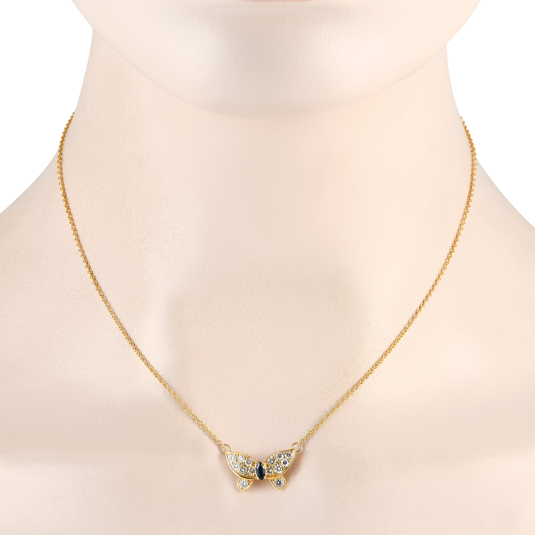 Van Cleef & Arpels Papillon 18K Yellow Gold Diamond and Blue Sapphire Necklace VC23-012524