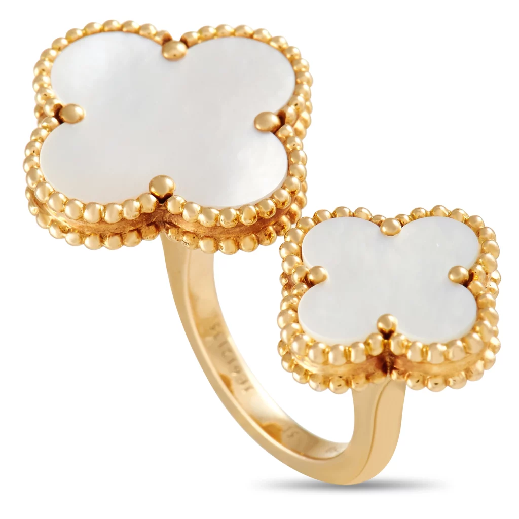 Van Cleef & Arpels Alhambra 18K Yellow Gold Mother of Pearl Between the Finger Ring
