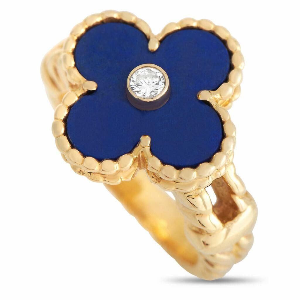 Van Cleef & Arpels Alhambra 18K Yellow Gold Diamond and Lapis Ring