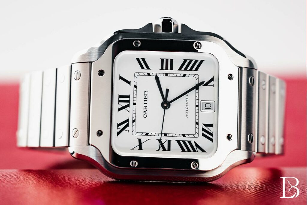 Cartier Santos 100 Automatic Stainless Steel Watch with 18k Gold Bezel –  Elie's Fine Jewelry